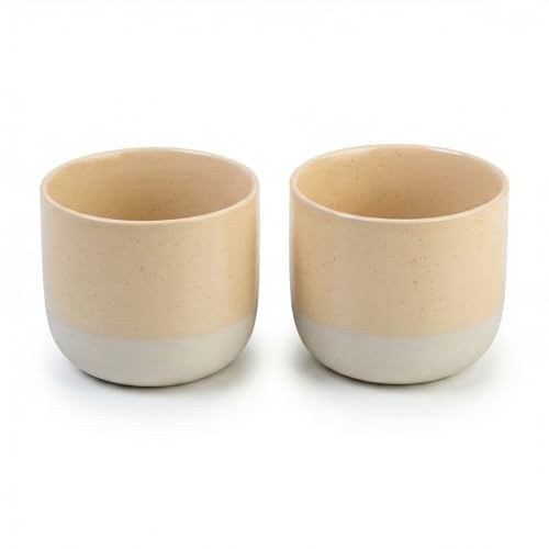 Drwosm Coppia di Tazze in Ceramica Grezza 245ml, Tazza Bicolore per Tè e Caffè Senza Manico, Juego de Tazas de Café Espresso, para Espresso, Moca, Macchiato, Té y Leche, Giallo, Facile da Pulire