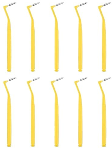 Interdentalborstar, set med 10 interdentala borstar, mikro- och miniborstar med dammskydd (gul (0,7 mm)