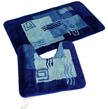 Goodway 2-teiliges Badematten Set │ Badteppich │ Mailand blau mit Ausschnitt