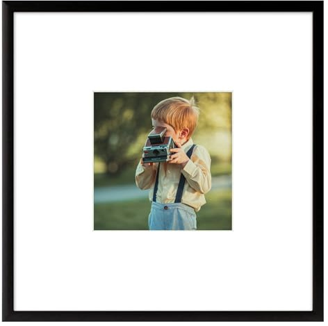 Frametory 8x8 Aluminum Picture Frame with Mat for 4x4 Photo, Black