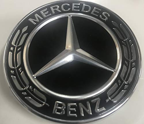 Mercedes Benz Genuine Vehicle Hood Star Emblem Badge (000-817-17-01, Chrome and Black Laurel Wreath)