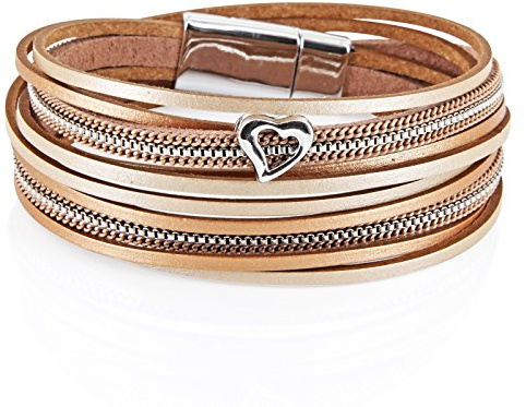 StarAppeal Armband Wickelarmband in Leder mit Herz, Kette und Magnetverschluss Silber, Damen Armband