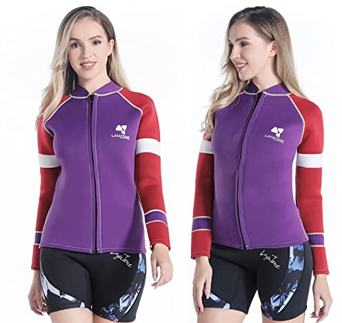 LayaTone Wetsuit Tops Women's 3mm Neoprene Top Jacket Long Sleeve Wetsuit Jacket with Zipper Front for Swimming Diving Surf Snorkeling Canoeing (XX-Large)