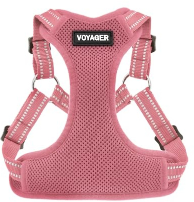 Voyager Verstellbares Hundegeschirr mit Reflektorstreifen by Best Pet Supplies - Strapazierfähige Ganzkörperweste ohne Zugkraft mit Leinen-D-Ring, atmungsaktiv, Rosa, size M