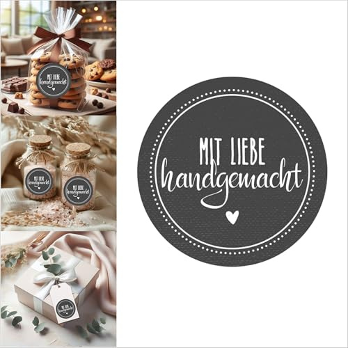 wolga-kreativ Geschenkaufkleber Mit Liebe selbst gemacht - 72 Sticker, Gastgeschenke Hochzeit, Sticker Aesthetic, Etiketten Selbstklebend, Perfekt Für Handmade Geschenke