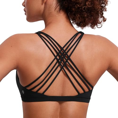 CRZ YOGA Naked Feeling Strappy Sports Bras for Women - Criss Cross Back Wireless Padded Cami Yoga Workout Top Black Small