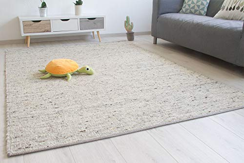 Steffensmeier Handwebteppich Laufenburg | Wolle (Schurwolle), Natur Grau, handgewebt, Größe: 250x290 cm Wohnzimmer und Schlafzimmer