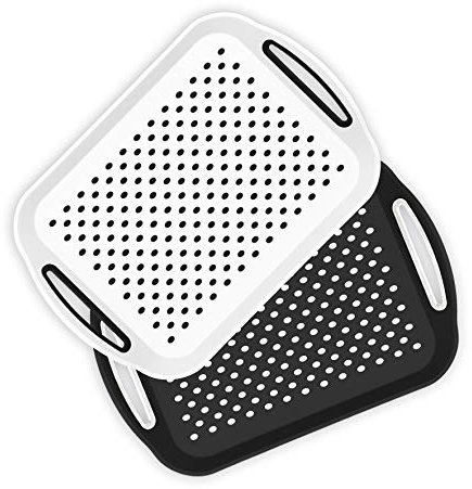 ZYBUX - Set of 2 Anti Slip Food Tray Rectangular Top and Bottom Non Slip Plastic Reusable for Eating Dinner w/High Grip Rubber Surface, Easy Grip Serving Trays with Handles (Black&White)