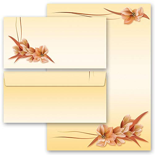 Set di cancelleria Motivo Fiori Fiori & Petali, FIORE E FOGLIE 50 fogli di carta da lettera e 50 buste DIN LANG (senza finestra) | Paper-Media
