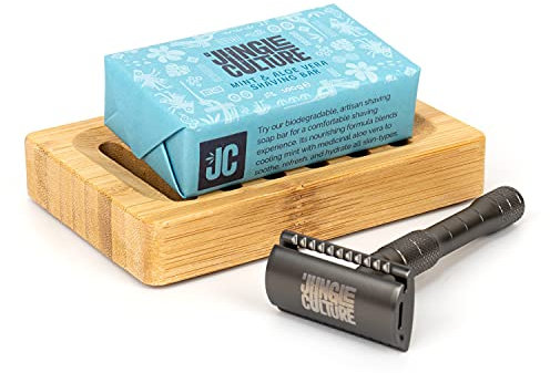 Jungle Culture® Mint & Aloe Vera Refreshing Eco Shaving Soap 100g • Plastic-Free Natural Soap Bar • Vegan Friendly Shaving Gel Foam Replacement • Organic Shave Butter Suitable For Sensitive Skin