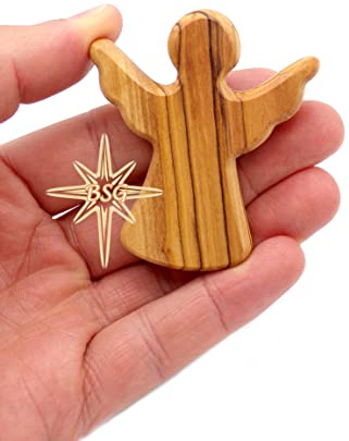 Dacaret Factory Olive Wood Guardian Angel, fits in The Hand and Pocket | Reduces Stress and Anxiety | Palm Angel | Angels Figurines | Thumb Stone | Comfort | Worry Stone (1)