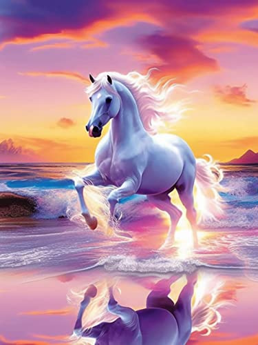 VAIIEYO 5D DIY Diamond Painting Häst, Diamantmålning Kit Djur, Strass Broderi Korsstygn Kit Tillbehör Konst Hantverk Kanvas Väggdekor Klistermärken Heminredning 30 x 40 cm-106