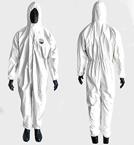 Cat 3 Type 5/6 Chemical Protection Suit Against Chemical Biohazard Coverall Boiler Suit with Hood 63g/sqm (Medium)