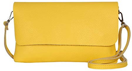 AMBRA Moda GLX11 - Crossbodytas, Clutch, telefoontas van echt leer met afneembaar en verstelbare schouderriem, passend voor mobiele telefoons en tablets tot 7 inch (Gelb)