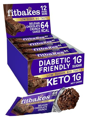 Fit bakes Belgian Chocolate Mini Bars, 1 Net Carb, Keto, Diabetic, 12x19g