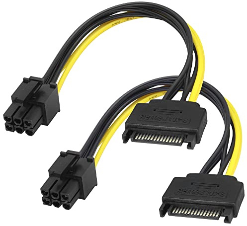 zdyCGTime Cordon D'alimentation pour Carte Graphique SATA 15 Broches Mâle à 6Broches Mâle,Câble D'alimentation Inversée 15p à 6p Câble D'extension de Carte Graphique .(20cm/2Pièces)