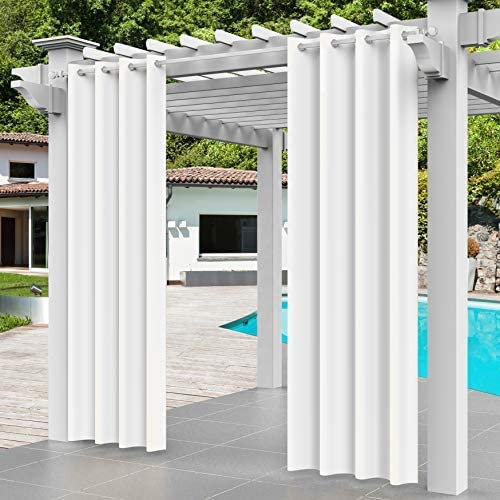 Comlax Outdoor Vorhänge mit Ösen Wasserdicht, 132x215cm Weiß Outdoor Vorhang Pavillon Balkon Vorhang Sichtschutz Schutz Für Veranda/Pergola/Garten/Schiebetür/Pavillon, 1 Stück