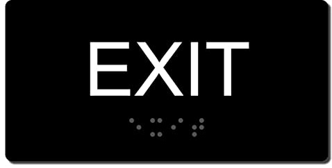3 X 6 ADA Compliant Tactile Exit Sign (Black/White) with Raised Letters and Braille