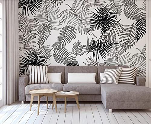 Fototapete 3D Tapete Aquarell Schwarz-Weiße Blätter Foto Tapeten Wand Tapeten Vliestapete Modern Wandbilder Wohnzimmer