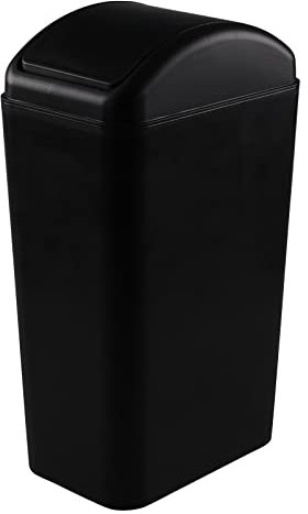 Morcte 14L Plastic Swing Trash Bin, Swing Top Kitchen Waste Bin, Black