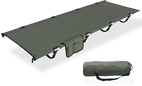 PAILON Leichtes zusammenklappbares Campingbett, extra breites tragbares Campingbett mit Aufbewahrungstasche und Tragetasche, Unterstützung 330 Pfund für Outdoor-Reisen, Jagd, Wandern, Strand, Büro