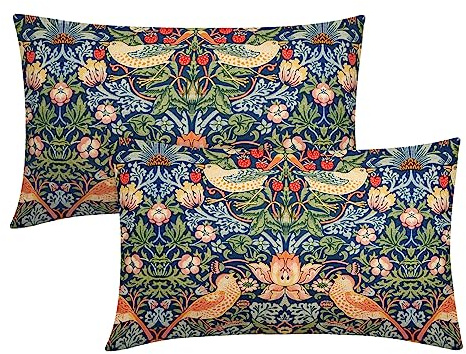 aportt Chinoiserie Blue Sage Green Pimpernel Lumbar Pillow Covers 12X20 in Set of 2 Strawberry Floral Bird Colorful Pillow Cases Vintage Art Flower Pillow Modern Home Decor for Couch Patio Porch