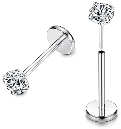 FIOROYAL G23 Titan Lippenpiercing 20G Gewindelose Push In Medusa Piercing CZ Flat Piercing Ohr 8MM Helix Piercings Silber Helix Conch Labret Tragus Schmuck