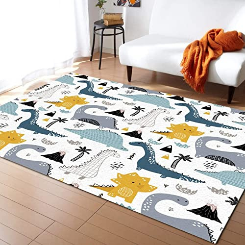 PAJEON Tapis de Enfant Mignon, Dessin Animé, Dinosaure, Graffiti, Animal, 80 x 150 cm Tapis Moquette de Chambre à Poils Ras, Paillasson Intérieur - pour Chambre à Coucher de Salon