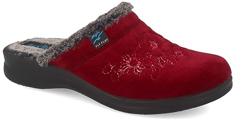 Fly Flot | Classic Woman, Pantofole Donna Ricamata, Ciabatta con Tomaia in Morbida Microfibra, Sottopiede Peluche Antishock, Bordeaux, 39