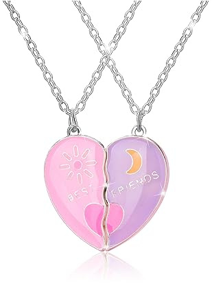 Pwsap Collana Dell Amicizia per 2 Bimba, Bff Collane a Catena con Ciondolo Sun Moon, Best Friends Forever Cuore Collane Magnete, Regali di Gioielli di San Valentino per Amici Bambini Madre Sorelle