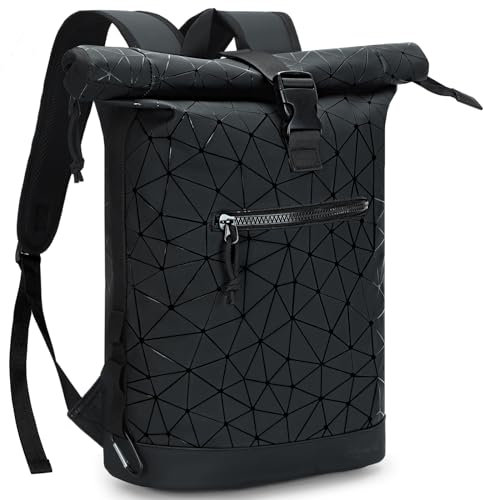 Lekeinchi Rolltop Rucksack Wasserdicht für Damen & Herren, Großer Laptop Rucksack mit Computerfach für 17 Zoll Laptop, Elegant Reiserucksack Daypack für Reisen, Radfahren, Uni Schule-Rautenmuster