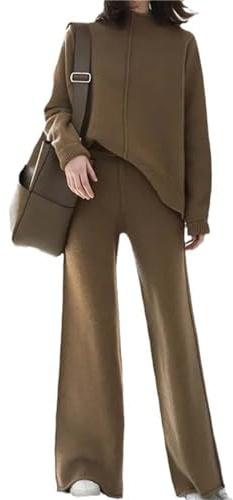 Agiyenna Tute Da Donna Lavorato A Maglia Maglione Completo A 2 Pezzi Pullover Und Pantaloni Colletto Alto Ampio Completo Per Il Tempo Libero Top E Pantaloni A Zampa D'Elefante Set Loungewear