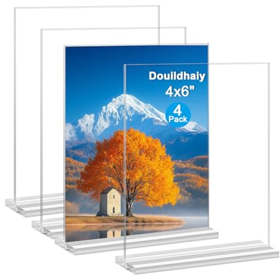 Douildhaiy Acrylic Picture Frame 4x6 inches, 4 Pack Clear Plastic Picture Frames Holder Standing,Double Sided Picture Desktop Display for Photo Home Office -Vertical