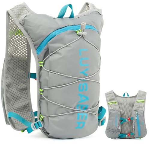 Donaky Trinkrucksack Laufweste Trailrunning Rucksack Damen Herren, Ultraleicht Laufrucksack Reflektierend Lauf Weste Fahrradrucksack für Sport Radfahren Klettern Wandern Trail Marathon, Grau