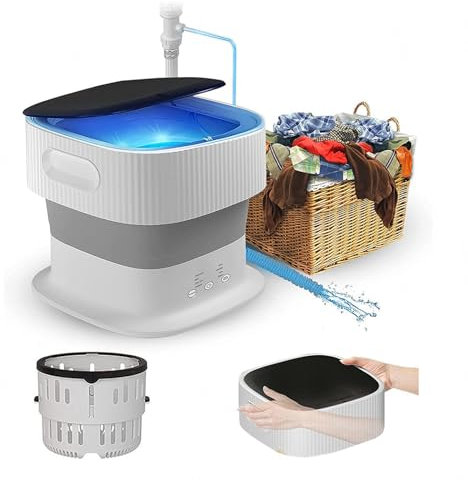 HAZARA Lavatrice Portatile Pieghevole, 9L Mini Lavatrice con Centrifuga con 60w Ad Alta Potenza,350RPM ， Lavatrice Portatile Pieghevole per Appartamento,Dormitorio,Campeggio,Camper
