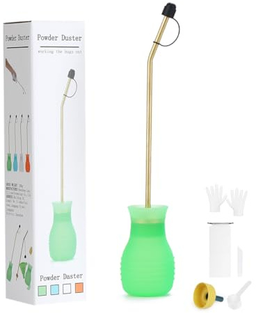 DustFlux Diatomaceous Earth Duster, Powder Duster Kit with Long Copper Tube & Folding Funnel, Indoor/Outdoor Silicone Sprayer Heavy Duty Bulb Applicator for Home, Garden and Agricultural Use - Green