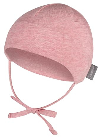 Sterntaler OCS Beanie Melange – Mädchen Baby Mütze mit angeschnittenen Ohrenklappen & Bindeband – aus Melange-Singlejersey (Bio), doppellagig – Übergangsmütze ab Geburt – zartrosa, Gr. 39