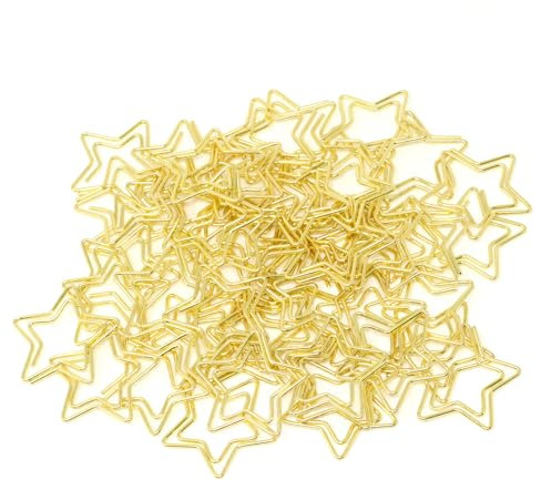 yueton Büroklammern, goldene Sternform, niedlich, fünfzackige Sterne, Büroklammern, lustige Lesezeichen, Clips für Bürobedarf, Haushalt, Hochzeit, Dekoration, 50 Stück
