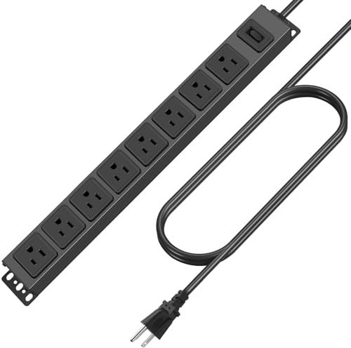 HHSOET Magnetic Mount Power Strip, 8 Outlet Mountable Socket, Metal Heavy Duty Surge Protector, Gaming Table Outlet, Easy to Fix Without Drilling or Taping, 3FT Extension Cord.(Black)