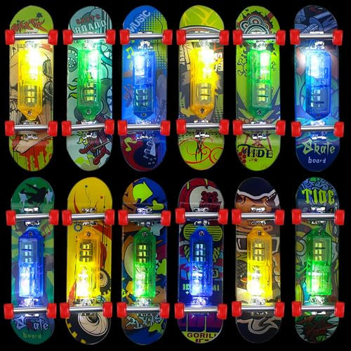 Joycabin 12 Stück LED Finger Skateboard, Finger Skateboard Leuchtspielzeug Kinder, Mini Fingerskateboards Set, Leuchtendes Skateboard Spielzeug für Kinder Partytütenfüller, Kindergeburtstag Geschenke