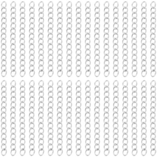 Beebeecraft 1 Box 100 Strands Silver Chain Extender Bracelet End Chains 304 Stainless Steel Extension Chain Jewelry Chain Extenders for Jewelry Making Necklace Bracelet Supplies DIY Crafts (40mm)