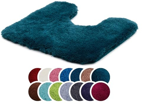 liebling Superior Badteppich mit Ausschnitt und Anti-Rutsch-Beschichtung, 100% Polyester (Mikrofaser), 50 x 45 cm, 30 Grad waschbar, Fußbodenheizung geeignet, Farbe: Lagune