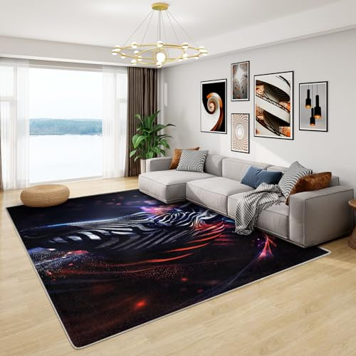 Zebra Teppich Kinder - Teppich Wohnzimmer Schlafzimmer Tieremotiv, Großer Teppich Tiere, Weich Kurzflor & Waschbar & rutschfest Wohnzimmerteppich, Kinderteppich, Bettvorleger 160x230 cm