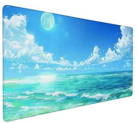 Tapis de Souris XXL 900x400 Sous Main Bureau, Multifonction Mouse Pad pour Gamer, Tapis de Souris Ergonomique, Grand Tapis de Souris pour Les jeux, Ergonomique, la Maison et Le Bureau Bleu (OcéAn) A-N