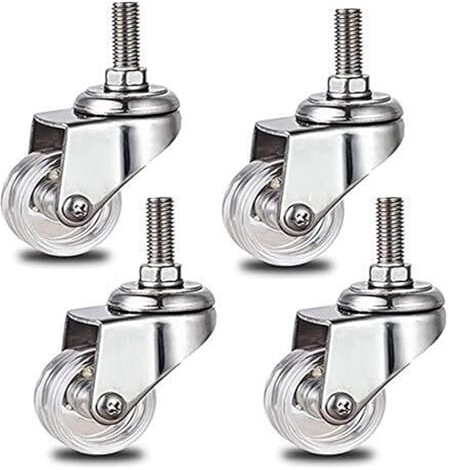 Universal-Rollen Bürostuhl-Räder, Lenkrollen, 4er-Set, Schwerlastrollen, Möbelrollen aus Metall, transparentes PC-Material, Halterung aus Edelstahl 304, mit Gewindestift M10, Tragkraft 400 lb, f(Trans