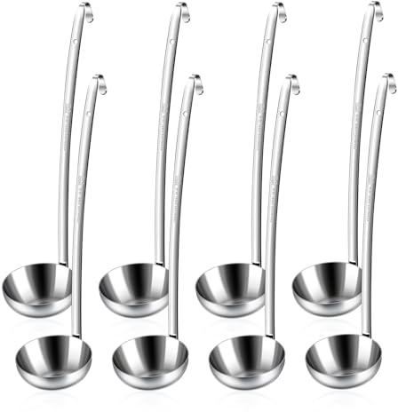 8pcs Stainless Steel Ladle 8 Oz Soup Ladle 14 long Spoon Heavy-Duty Metal Spoon Sets big spoons for cooking Serving Soups, Gravy, Portioning, Stirring