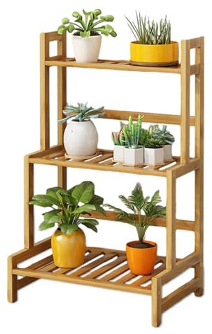 YYW Pflanzenregal - Blumenständer Holz Blumentreppe Pflanzenständer Pflanzenregal Blumenregal aus Bambus Holz Blumen Pflanzen Regal Blumenständer für innen draußen (3 layers-80 long)