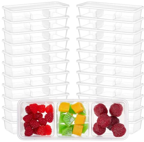 Hushee 10 Pack 17 oz Small Meal Prep Containers with 3 Compartments Snack Containers with Lid Disposable Plastic Bento Box Travel Lunch Food Boxes Stackable for Office Picnic (Clear)