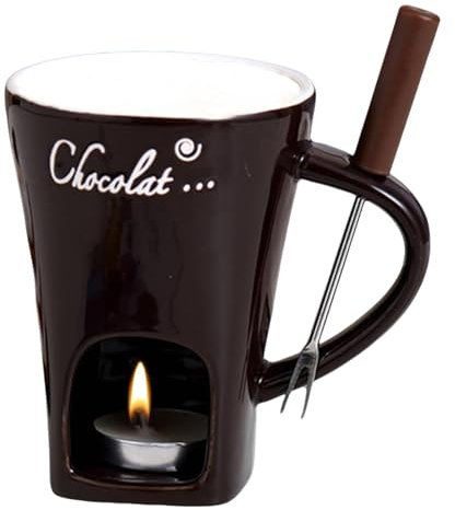 Fondue Pot Set,Ceramic Chocolate Melting Fondue Cup with Fork,Chocolate Cheese Butter Fondue Pot Mugs Set,Candle Heating Mini Simmer Mug,Coffee Insulation Mug Cup for Winter (Black)