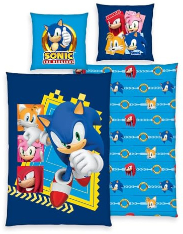 Herding Bettwäsche Sonic, Kopfkissenbezug ca. 80 x 80 cm, Bettbezug ca. 135 x 200 cm, Mit Reißverschluss und Wendemotiv, 100% Baumwolle/Renforcé